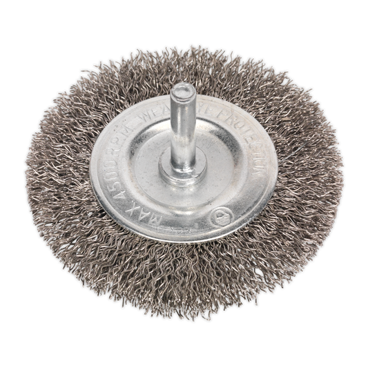 Flat Wire Brush Stainless Steel 75mm with 6mm Shaft