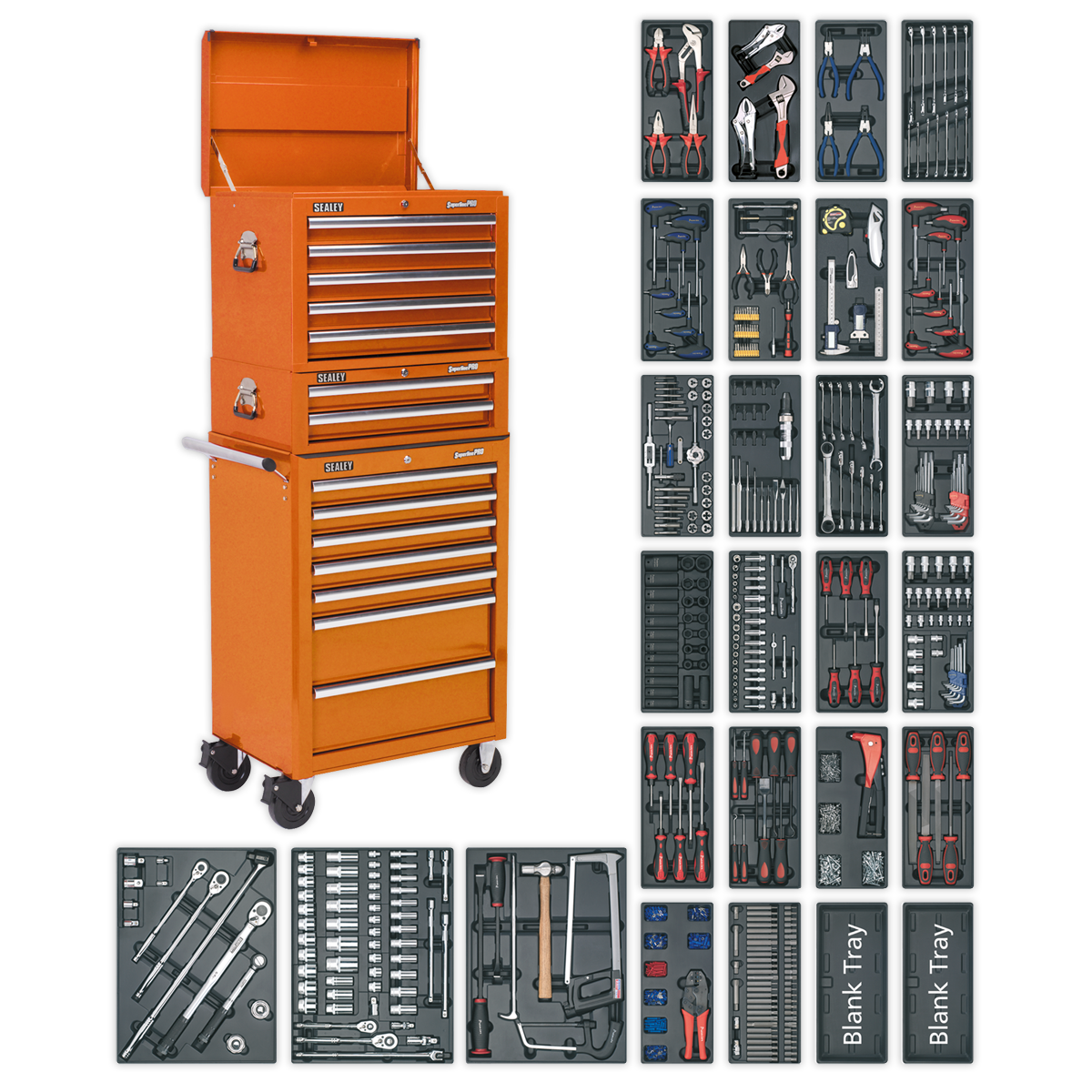 Tool Chest Combination 14 Drawer with Ball-Bearing Slides - Orange & 1179pc Tool Kit