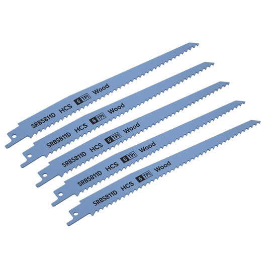 Reciprocating Saw Blade Clean Wood 200mm 6tpi - Pack of 5