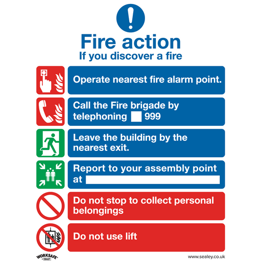 Safe Conditions Safety Sign - Fire Action With Lift - Rigid Plastic - Pack of 10