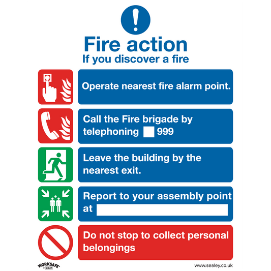 Safe Conditions Safety Sign - Fire Action Without Lift - Self-Adhesive Vinyl - Pack of 10