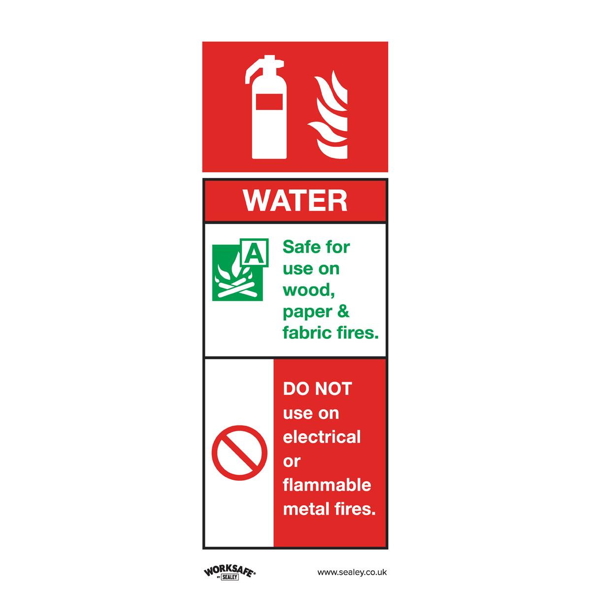 Safe Conditions Safety Sign - Water Fire Extinguisher - Rigid Plastic - Pack of 10