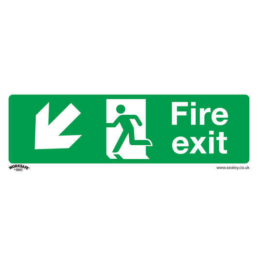 Safe Conditions Safety Sign - Fire Exit (Down Left) - Self-Adhesive Vinyl - Pack of 10