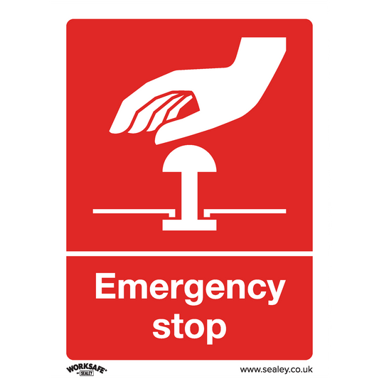 Safe Conditions Safety Sign - Emergency Stop - Rigid Plastic - Pack of 10