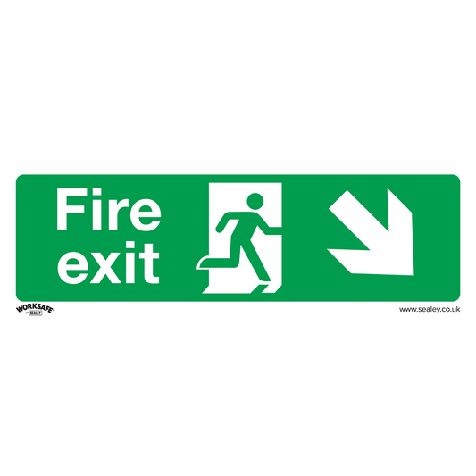 Safe Conditions Safety Sign - Fire Exit (Down Right) - Self-Adhesive Vinyl - Pack of 10