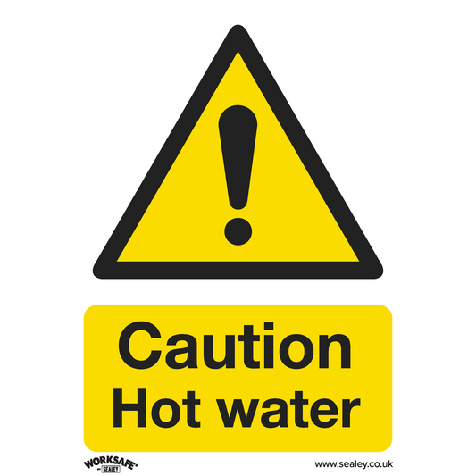 Warning Safety Sign - Caution Hot Water - Rigid Plastic - Pack of 10