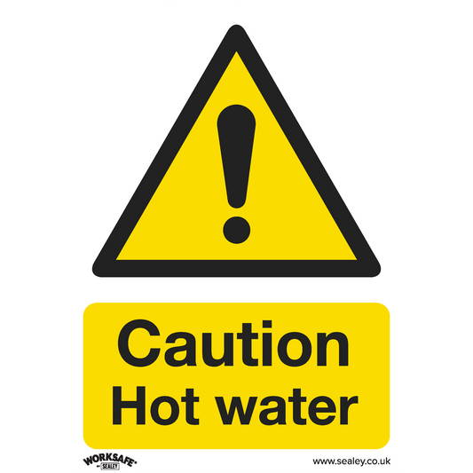 Warning Safety Sign - Caution Hot Water - Rigid Plastic