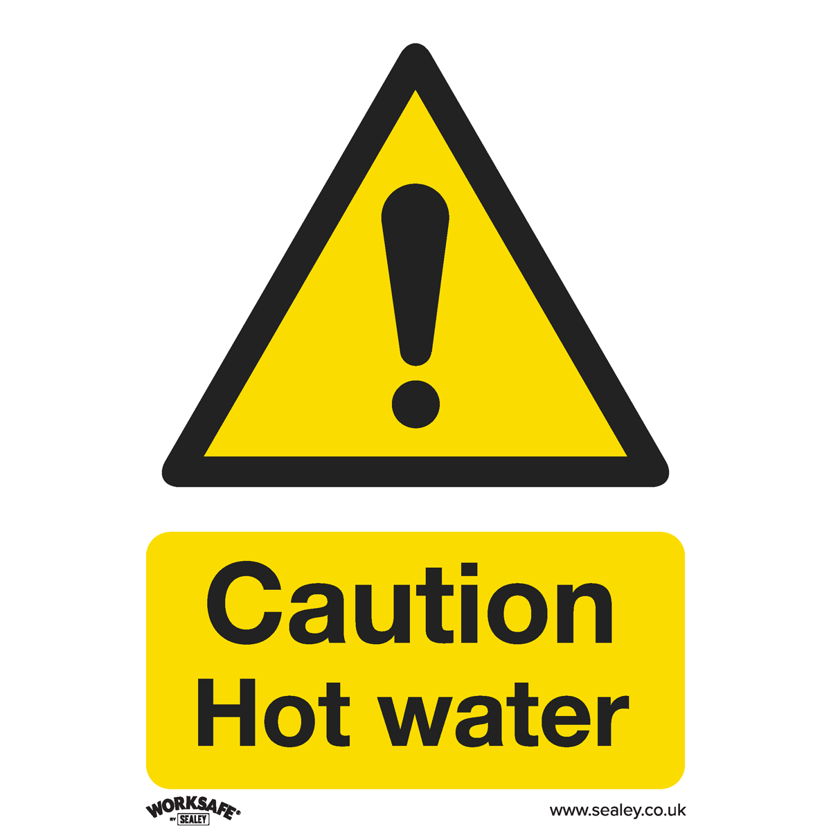 Warning Safety Sign - Caution Hot Water - Self-Adhesive Vinyl - Pack of 10