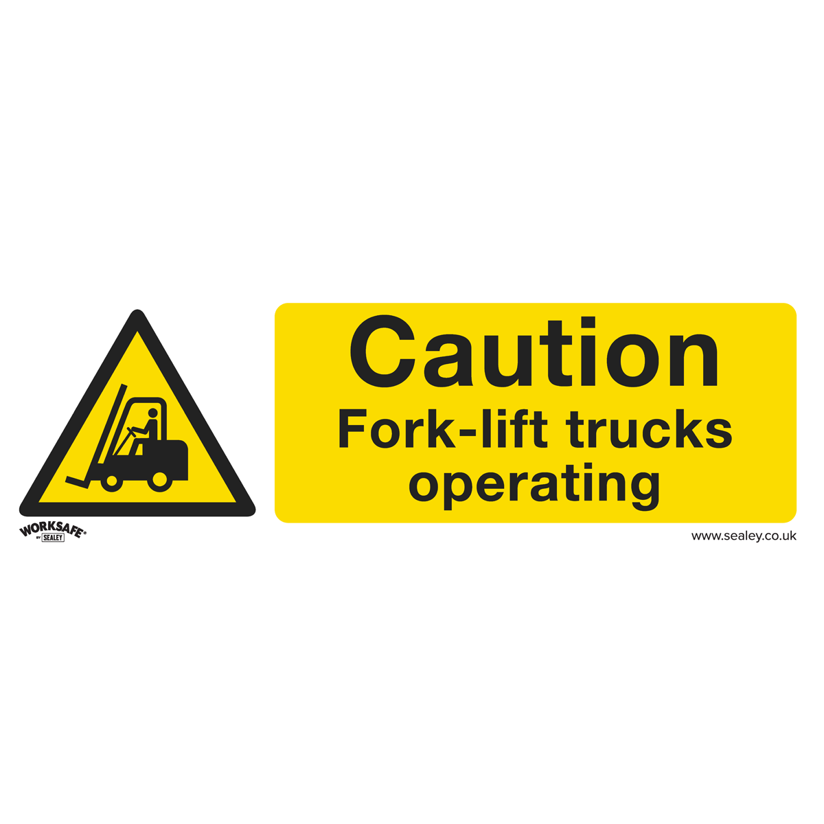 Warning Safety Sign - Caution Fork-Lift Trucks - Self-Adhesive Vinyl - Pack of 10