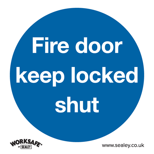 Mandatory Safety Sign - Fire Door Keep Locked Shut - Rigid Plastic - Pack of 10
