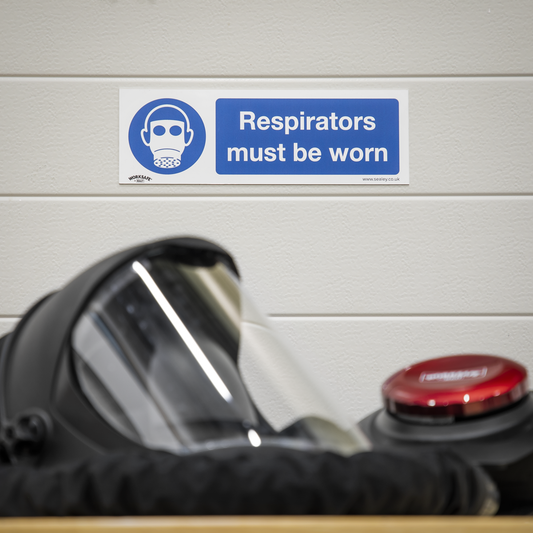 Mandatory Safety Sign - Respirators Must Be Worn - Self-Adhesive Vinyl - Pack of 10