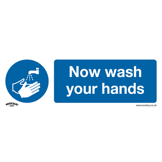 Mandatory Safety Sign - Now Wash Your Hands - Rigid Plastic - Pack of 10