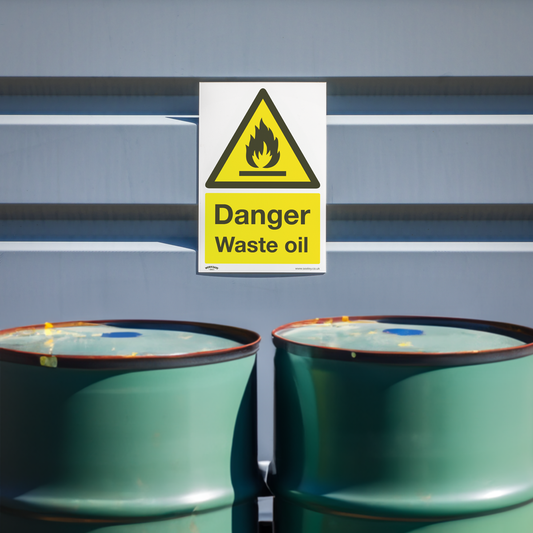 Warning Safety Sign - Danger Waste Oil - Rigid Plastic - Pack of 10