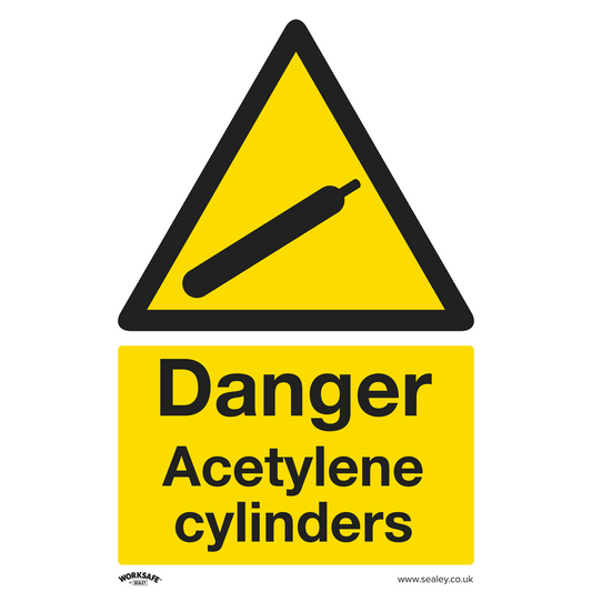 Warning Safety Sign - Danger Acetylene Cylinders - Self-Adhesive Vinyl