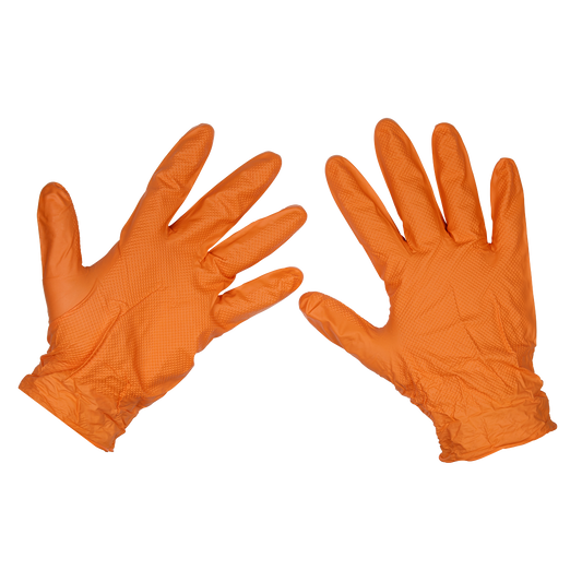 Orange Diamond Grip Extra-Thick Nitrile Powder- Free Gloves Large - Pack of 50