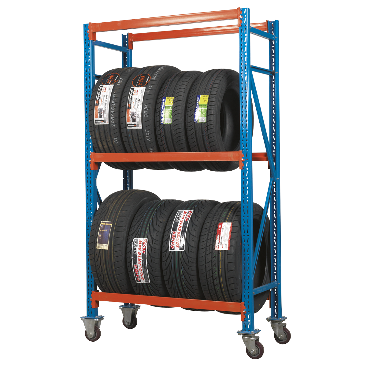 2-Level Mobile Tyre Rack 200kg Capacity Per Level