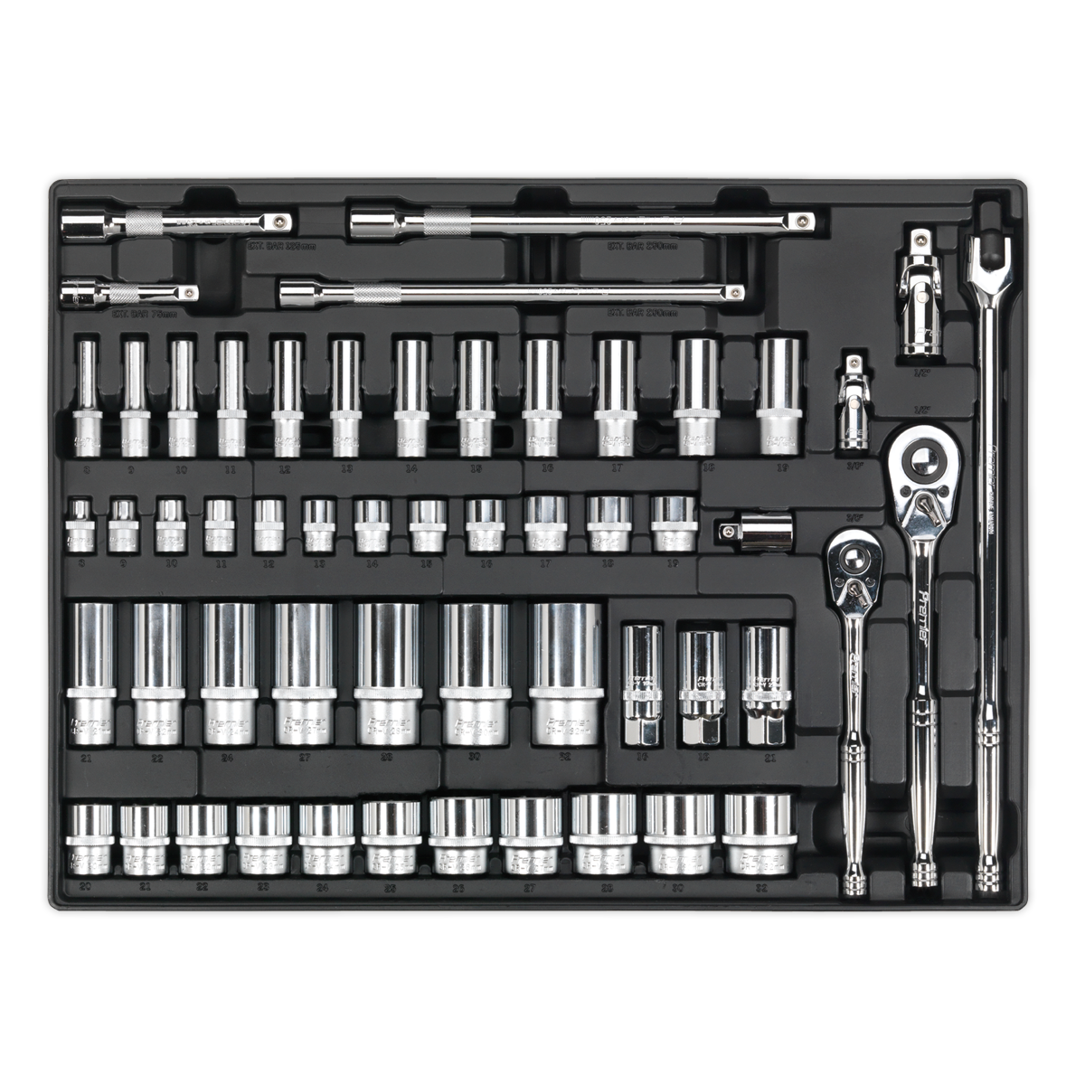 Tool Tray with Socket Set 55pc 3/8" & 1/2"Sq Drive