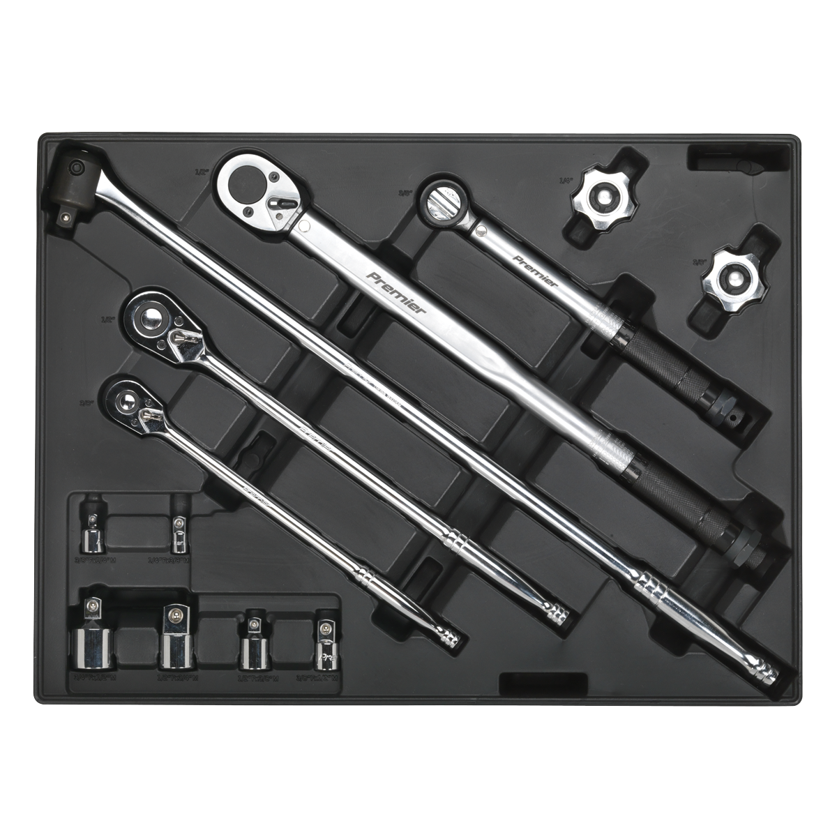 Tool Tray with Ratchet, Torque Wrench, Breaker Bar & Socket Adaptor Set 13pc