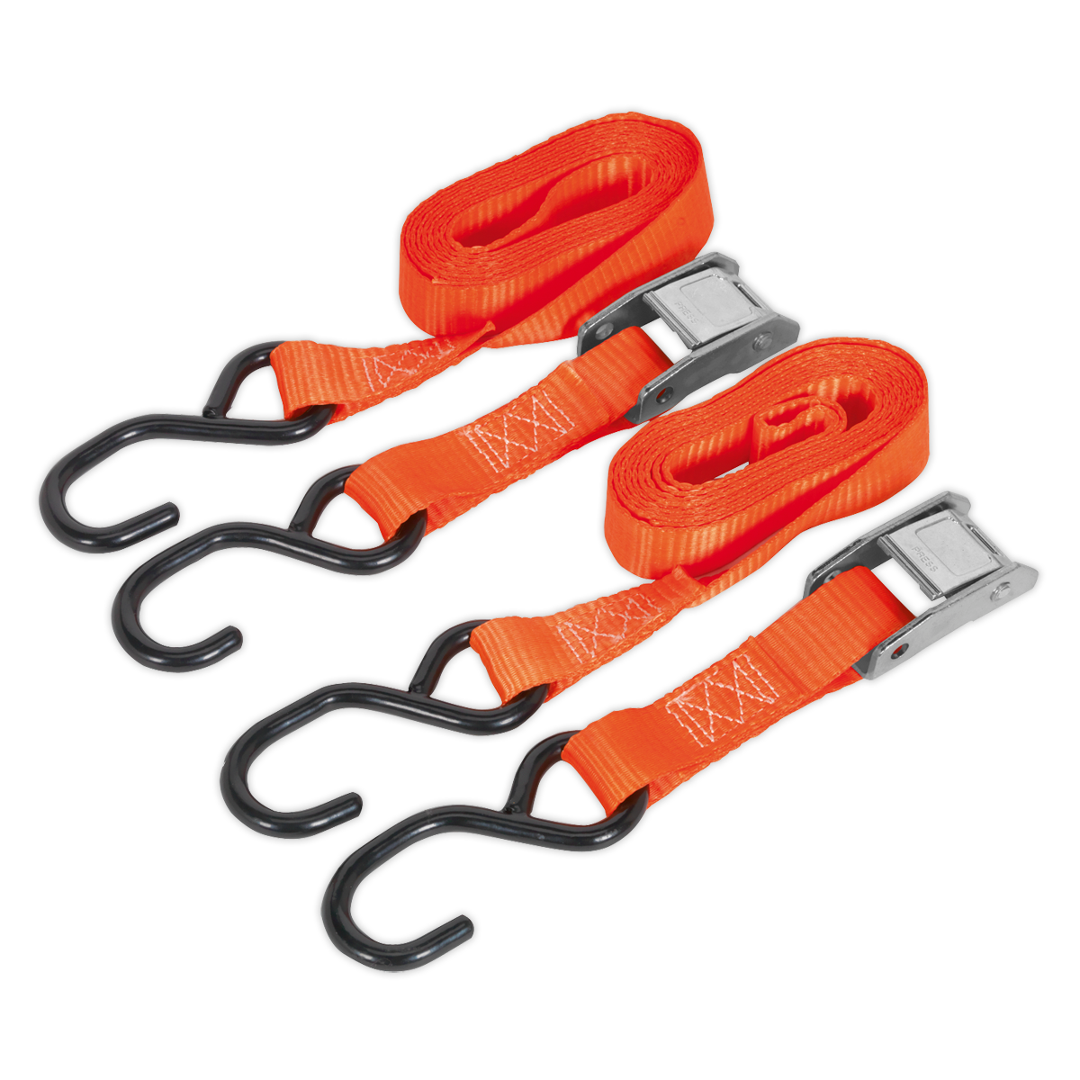 Cam Buckle Strap 25mm x 2.5m Polyester Webbing with S-Hooks 500kg Breaking Strength