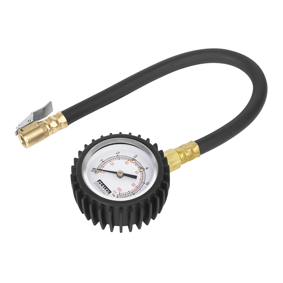 Tyre Pressure Gauge with Clip-On Chuck 0-7bar(0-100psi)