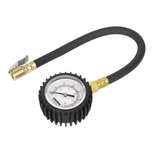 Tyre Pressure Gauge with Clip-On Chuck 0-7bar(0-100psi)