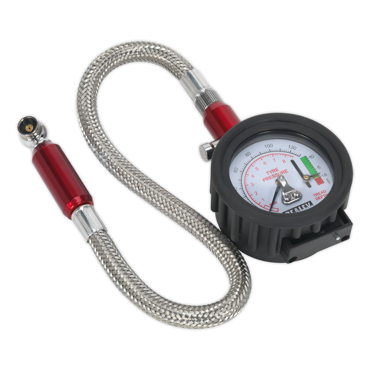 Tyre Pressure Gauge & Tyre Tread Depth Gauge - Flexible Hose 0-8bar(0-120psi)