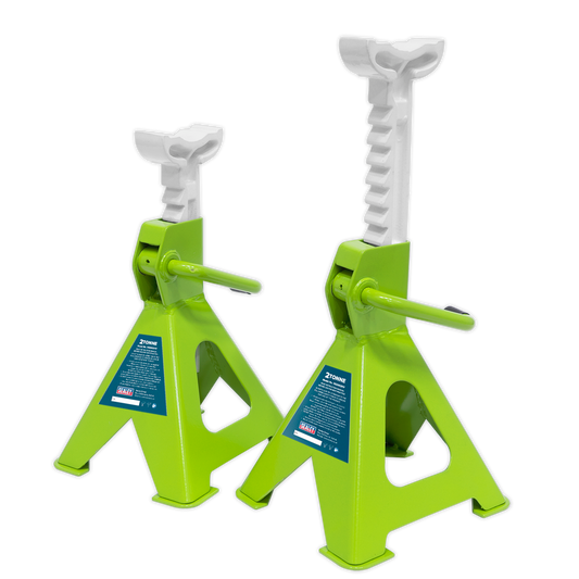 Axle Stands (Pair) 2 Tonne Capacity per Stand Ratchet Type - Hi-Vis Green
