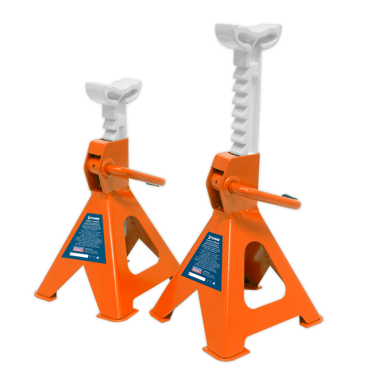 Axle Stands (Pair) 2 Tonne Capacity per Stand Ratchet Type - Orange